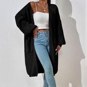 ROKOKO open drape black cardigan cozy wide sleeve comfy pockets S